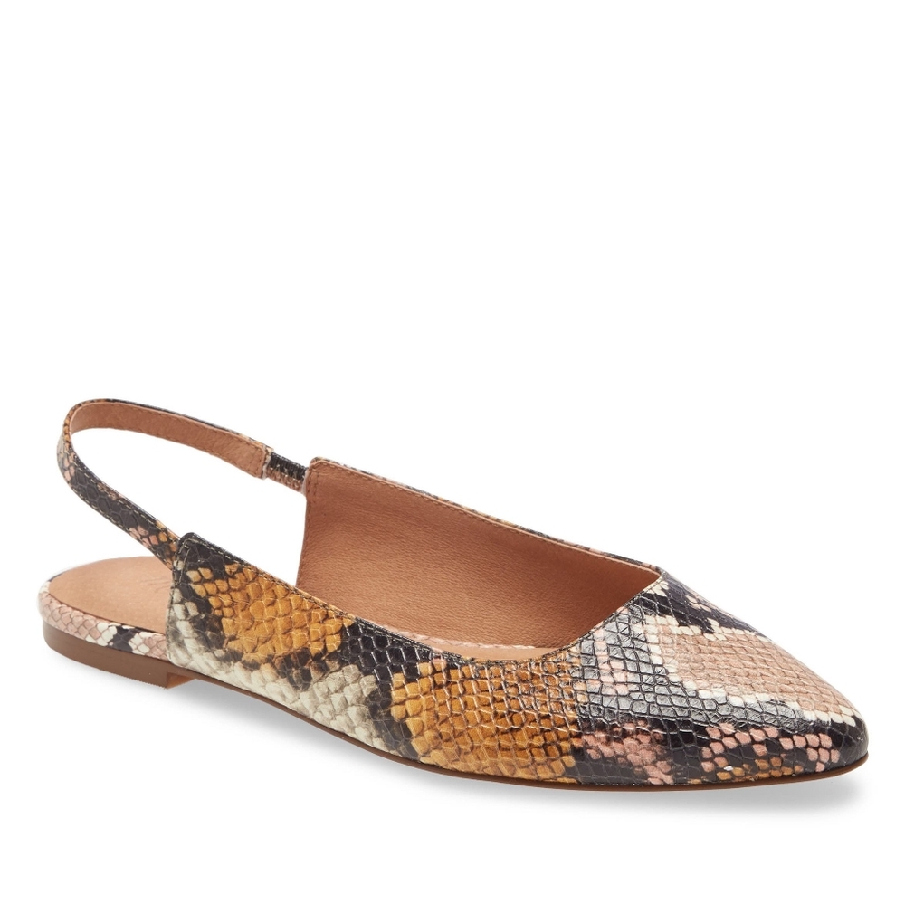 MADEWELL Margo Snakeskin Embossed Slingback Leather Flat